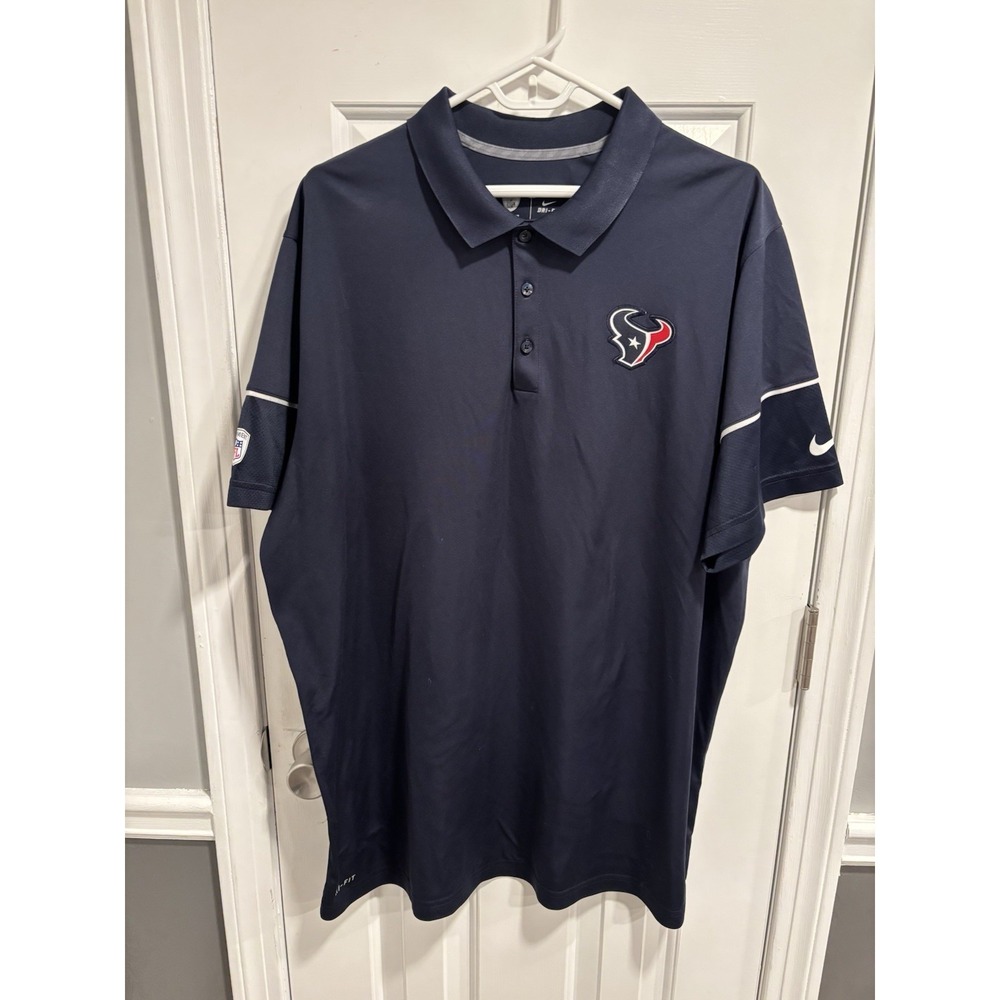 Houston Texans Polo Shirt Mens XXL Blue Nike On Field Dri-Fit NFL Golf